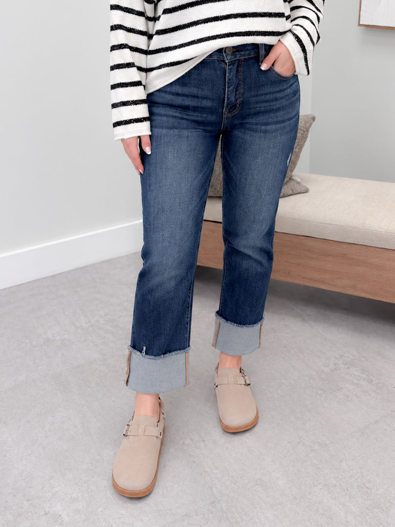 Daria Tummy Control Mid Rise Cuffed Jeans by Risen