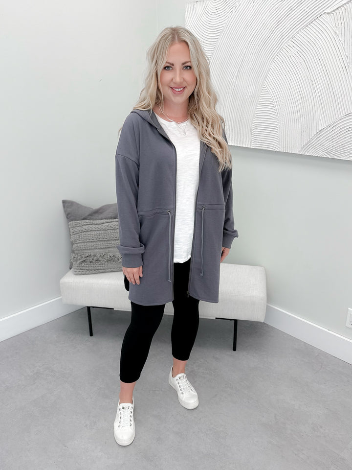 Navi Full Zip Hooded Cardigan in Grey