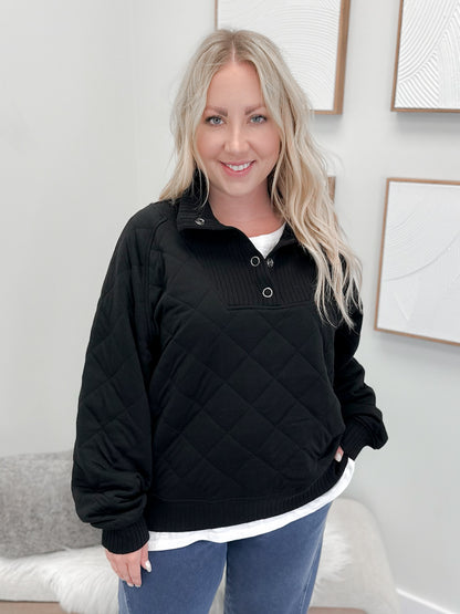 Celia Quilted Pullover in Black