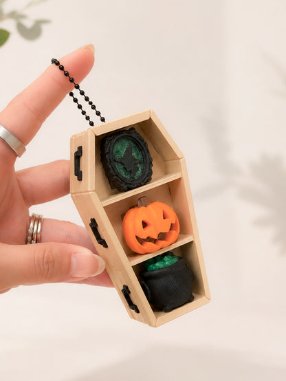 Halloween Coffin Bookshelf Clicker Keychain