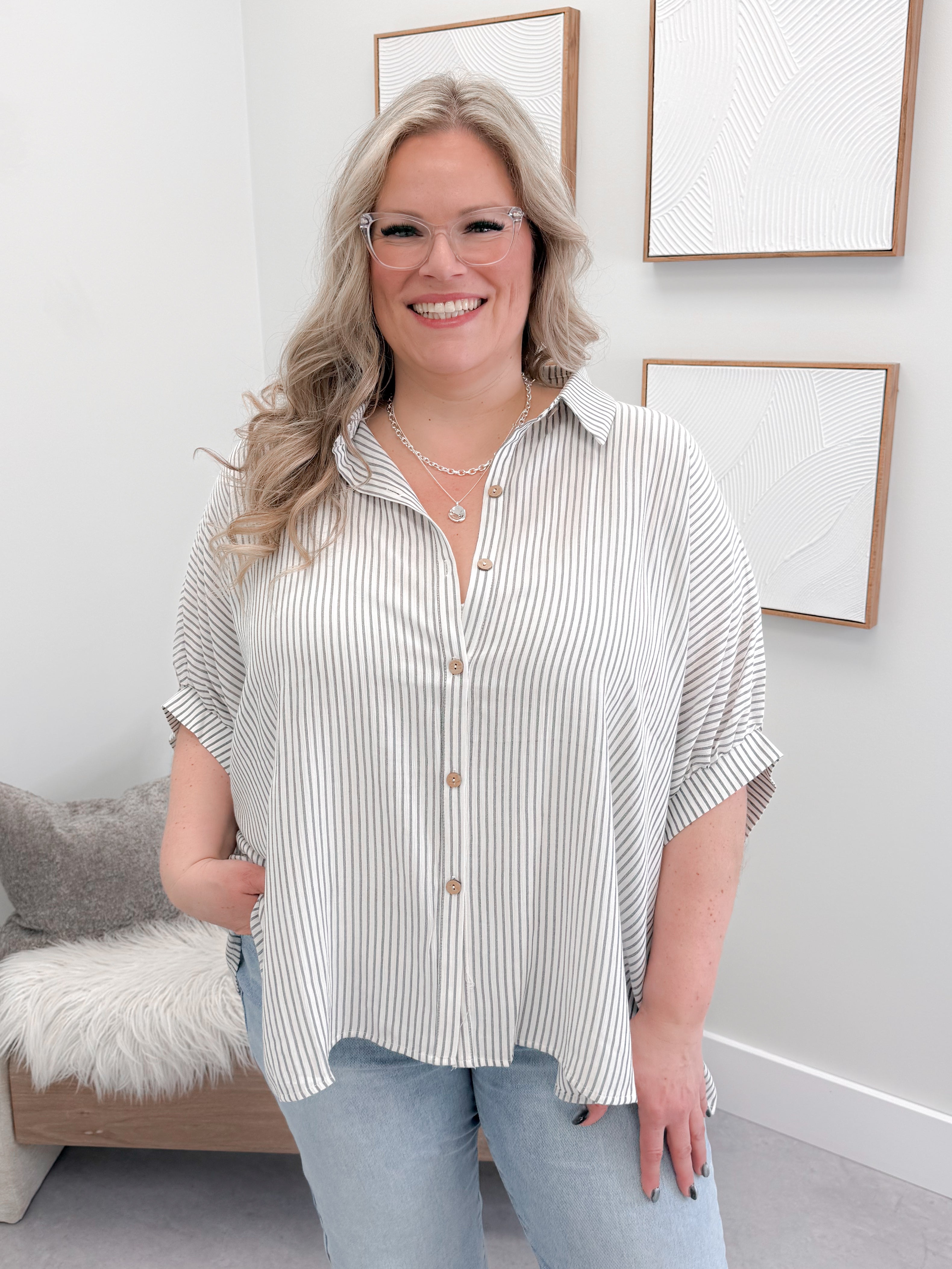 Addy Curvy Top in Charcoal Stripe