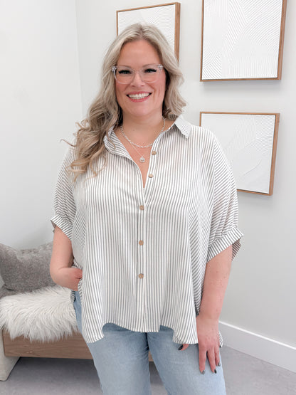 Addy Curvy Top in Charcoal Stripe