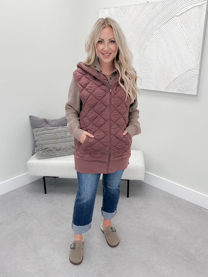 Marley Quilted Vest in  Rose Taupe