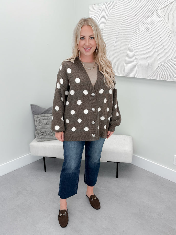 Stowe Polka Dot Cardi in Dark Mocha
