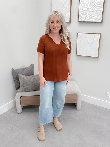 Deanna Waffle Knit Tee in Ember