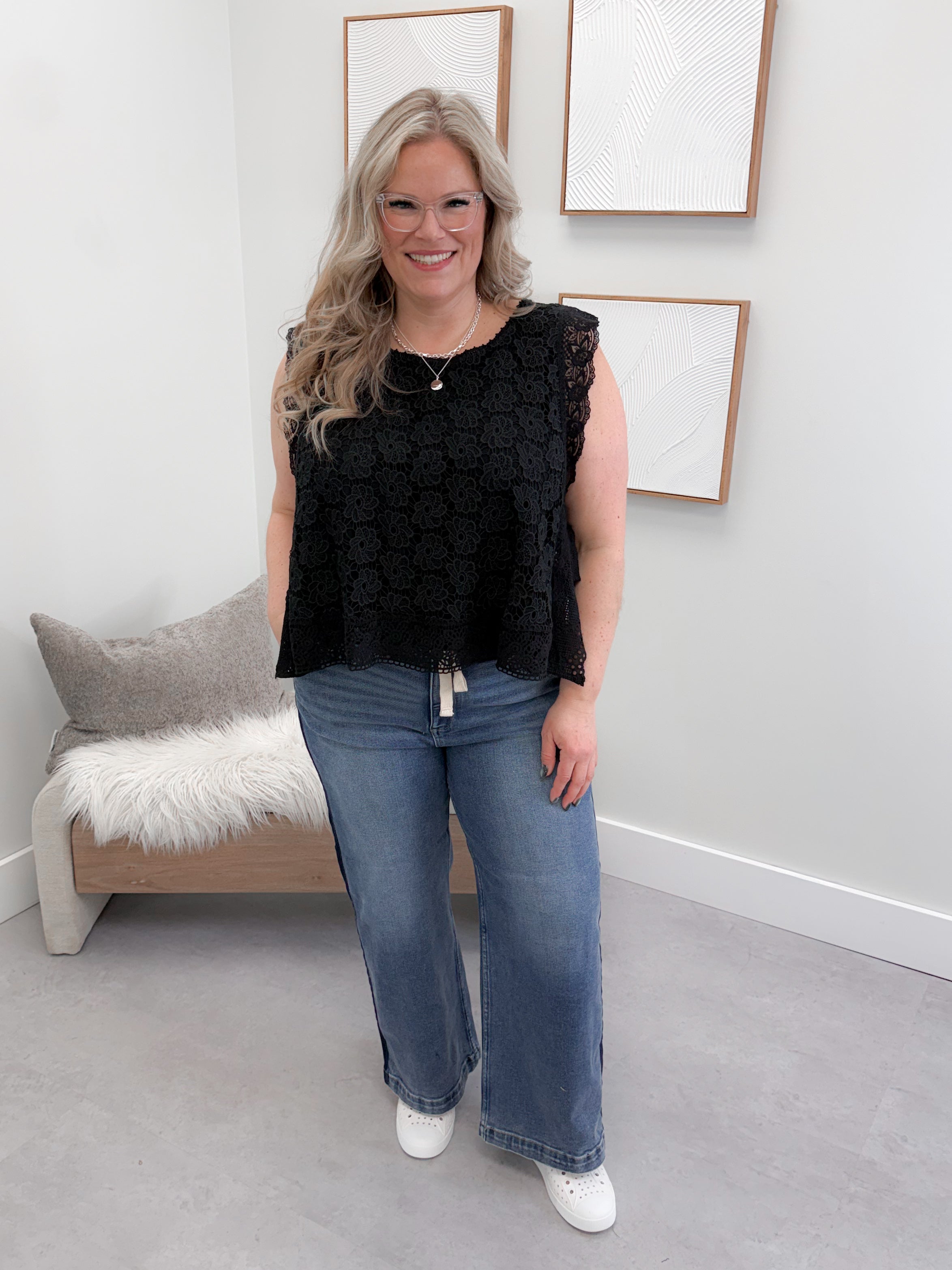 Lexie Lace Tank in Black