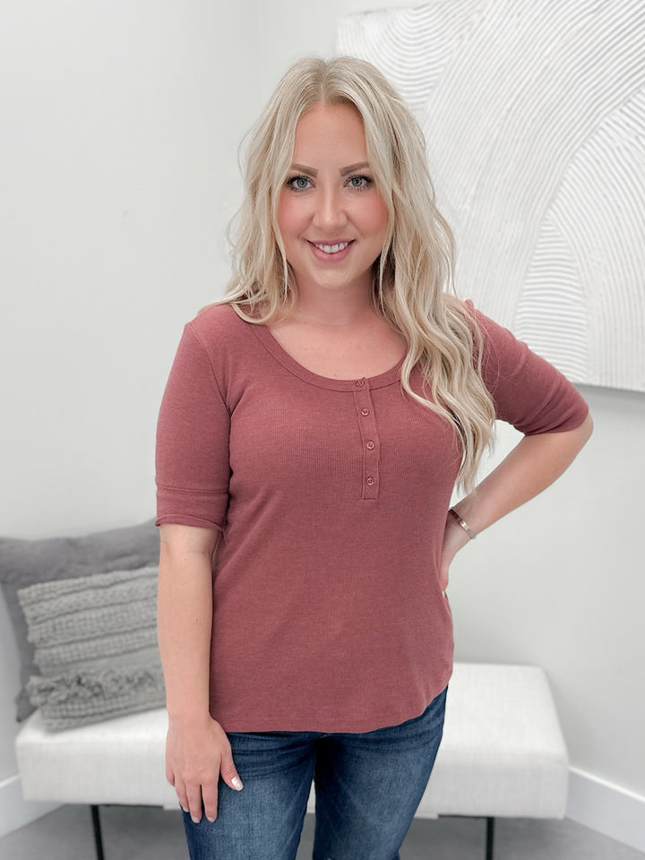 Kennedy Ribbed Top in Dusty Burgundy