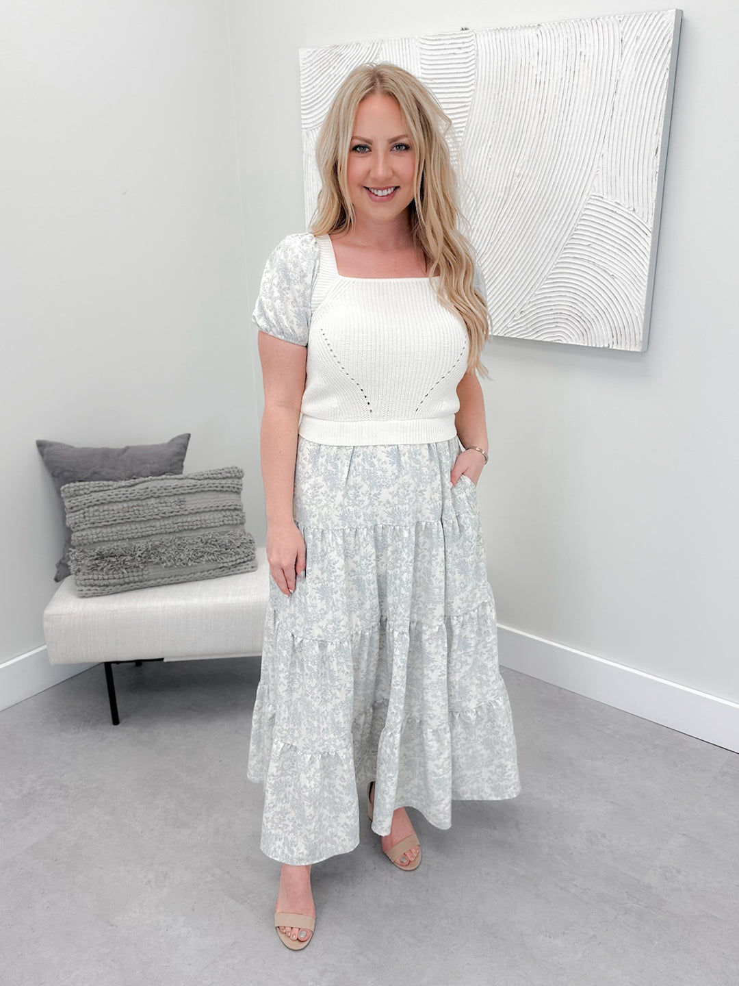 Beatrix Dress in Cream Blue