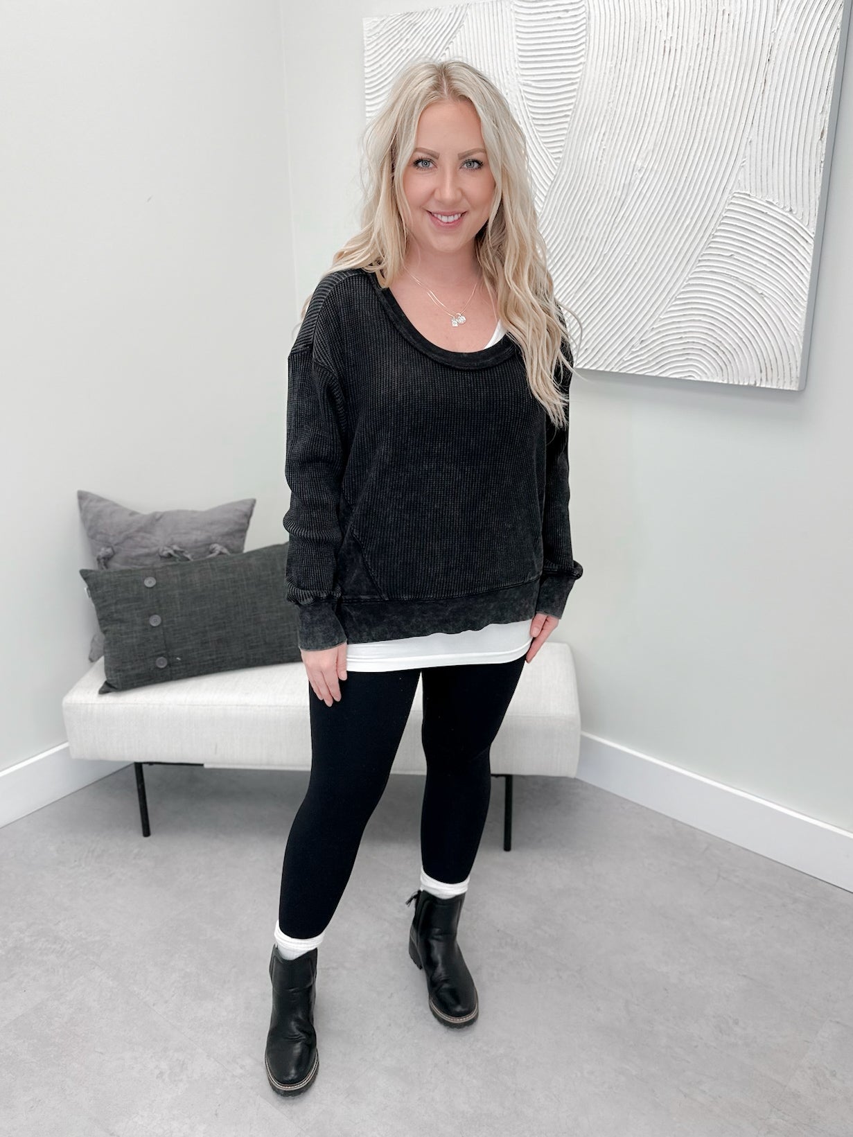 Cannon Waffle Top in Black