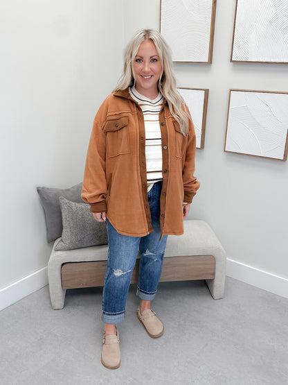 Skyler Fleece Shacket in Camel