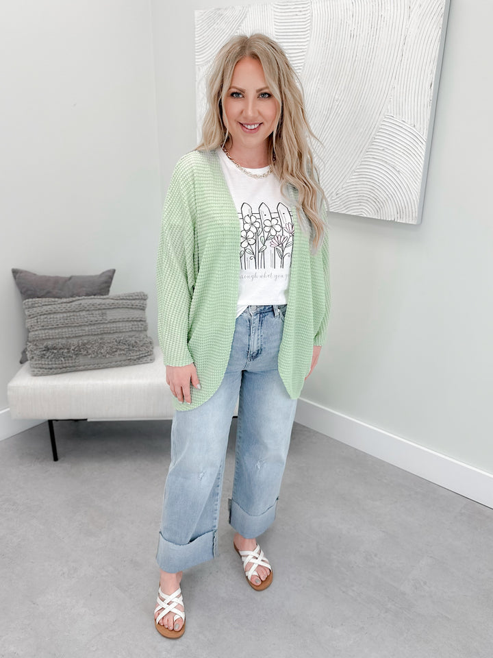 Waffle Cocoon Cardi in Green