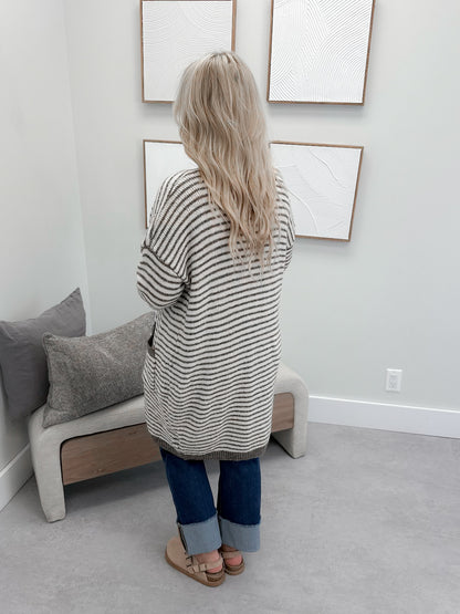 Josephine Striped Cardigan in Mocha
