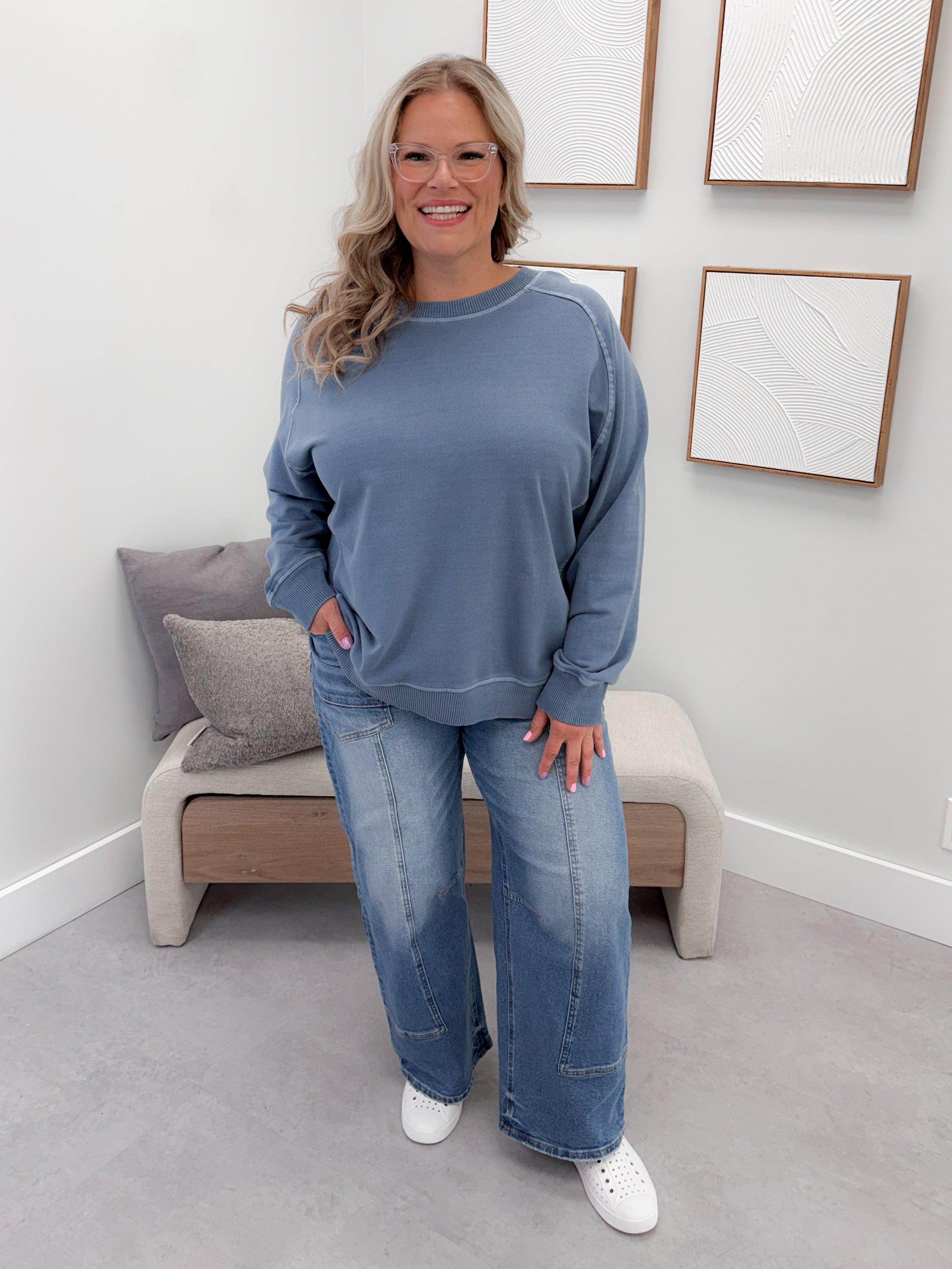 Keep It Simple Pullover in Blue