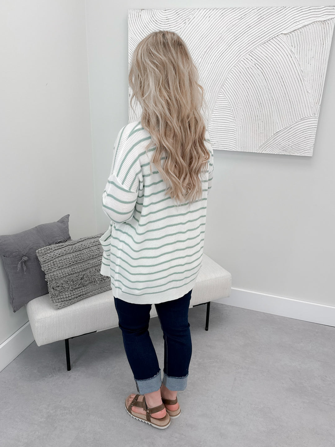 Ida Striped Cardi in Sage