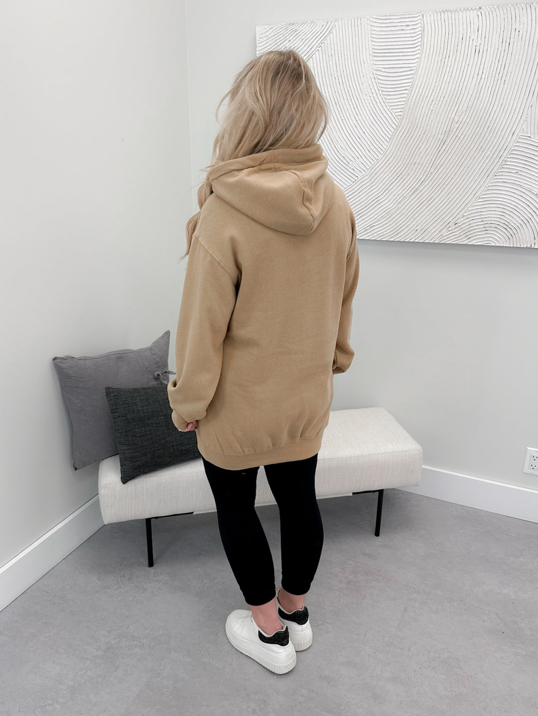 Promise Long Line Hoodie in Tan