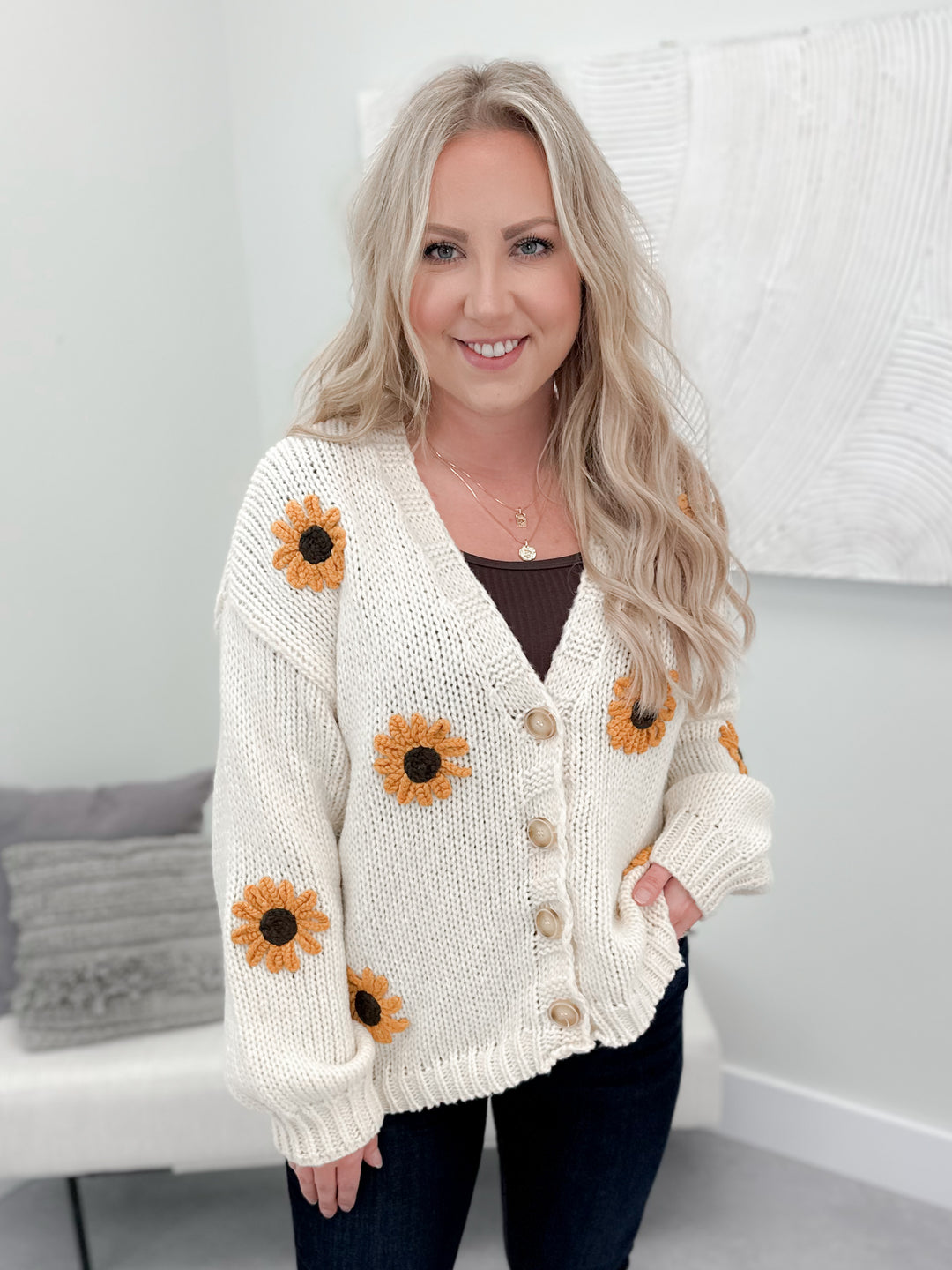 Sunny Sunflower Cardi in Cream