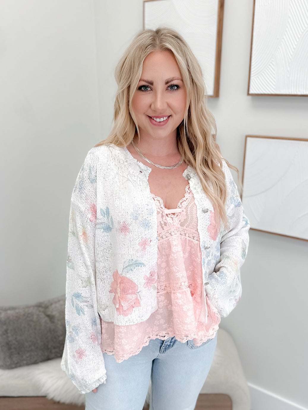 Folktale Cardigan in Ivory Floral