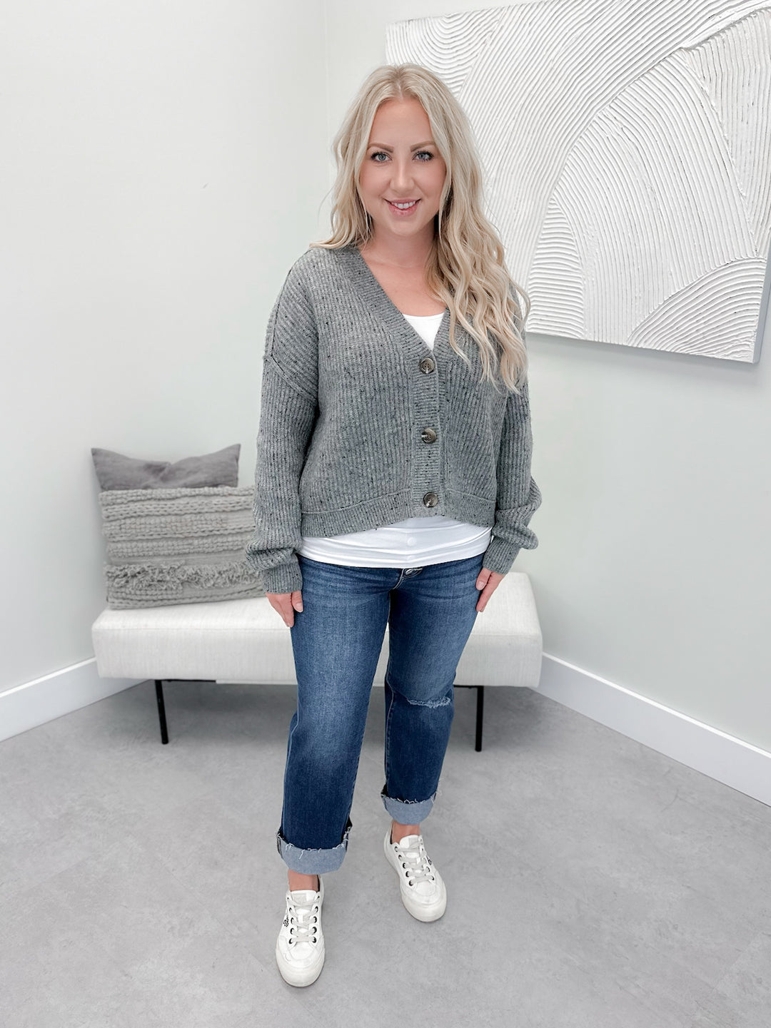 Maxine Cropped Cardigan in Grey
