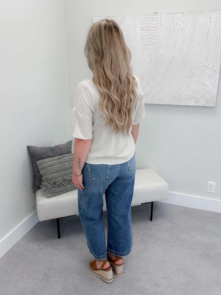 Alana Button Up Top in Oat