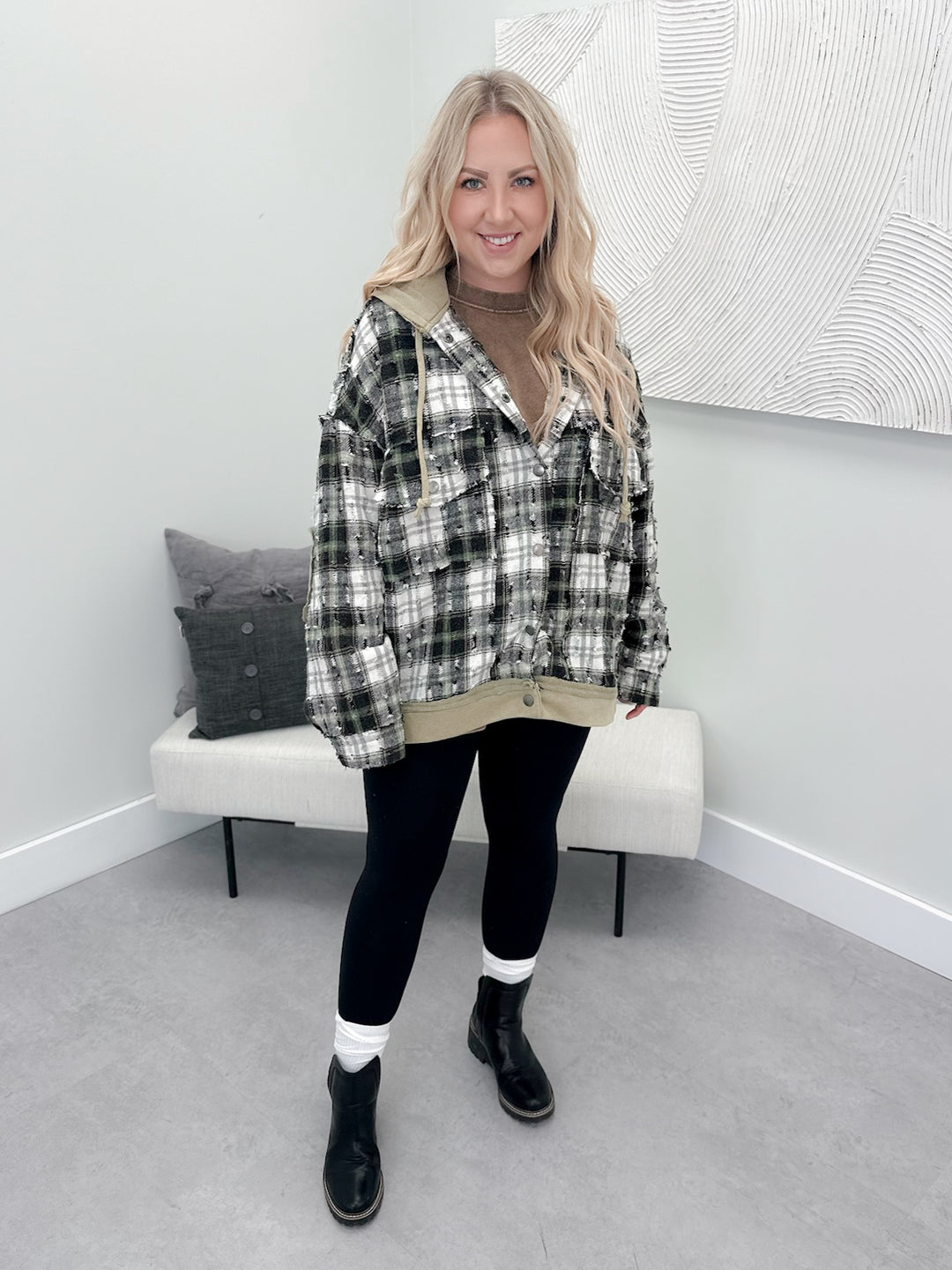 Patched Plaid Shacket by Pol