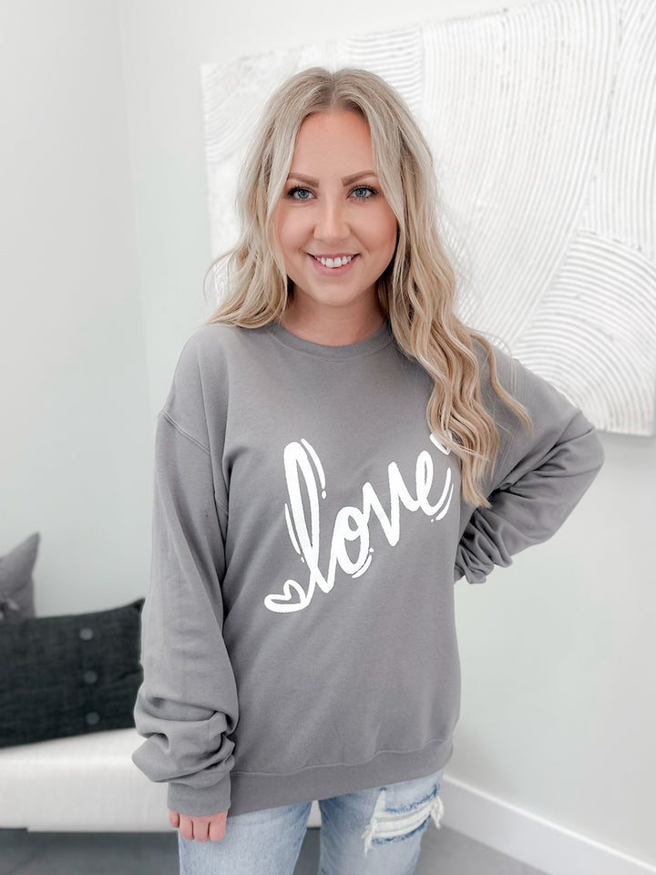 Love Puffed Pullover in Grey by Ash + Antler