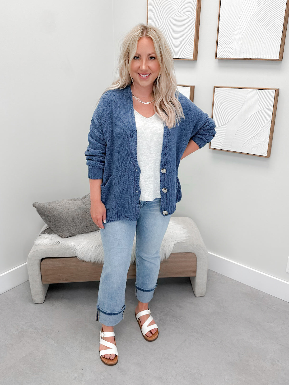Katana Cardigan in Denim Blue
