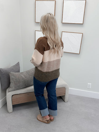 Late For Something Striped Sweater in Mocha