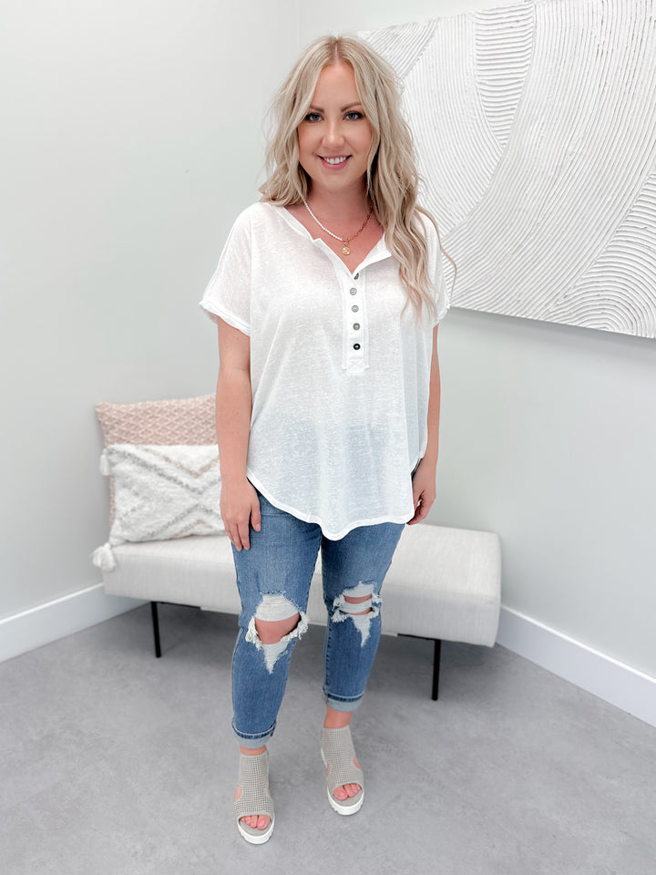 Jasmina Button Tee in Off White