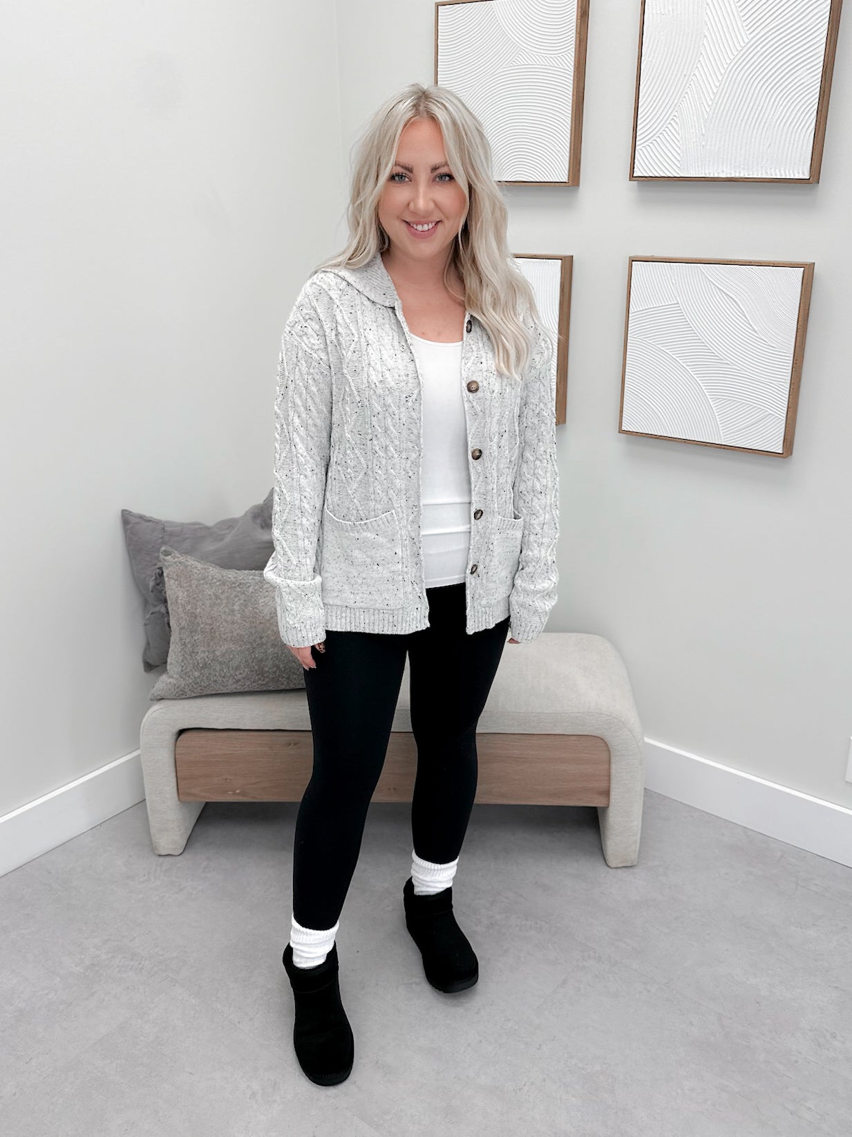 Confetti Dot Cable Cardigan in Grey