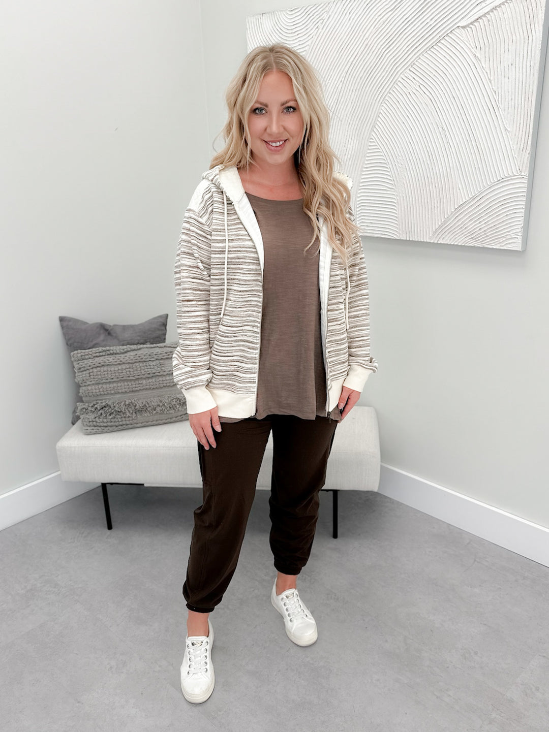 Jemma Zip Hoodie in Taupe