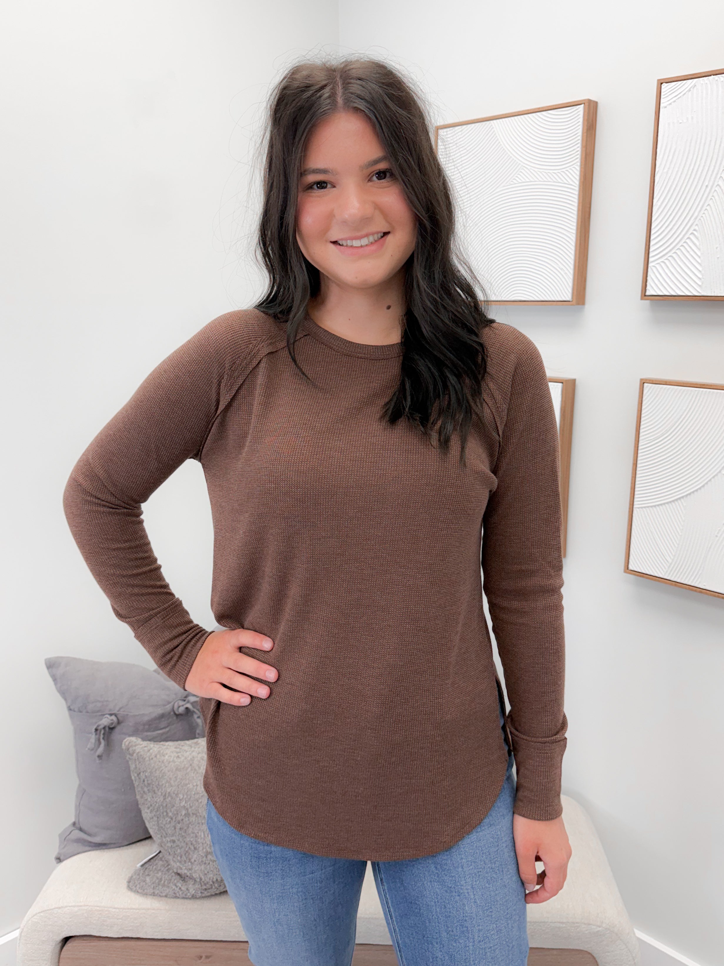 Emory Waffle Long Sleeve in Brown