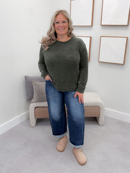 Tait Waffle Pullover in Olive