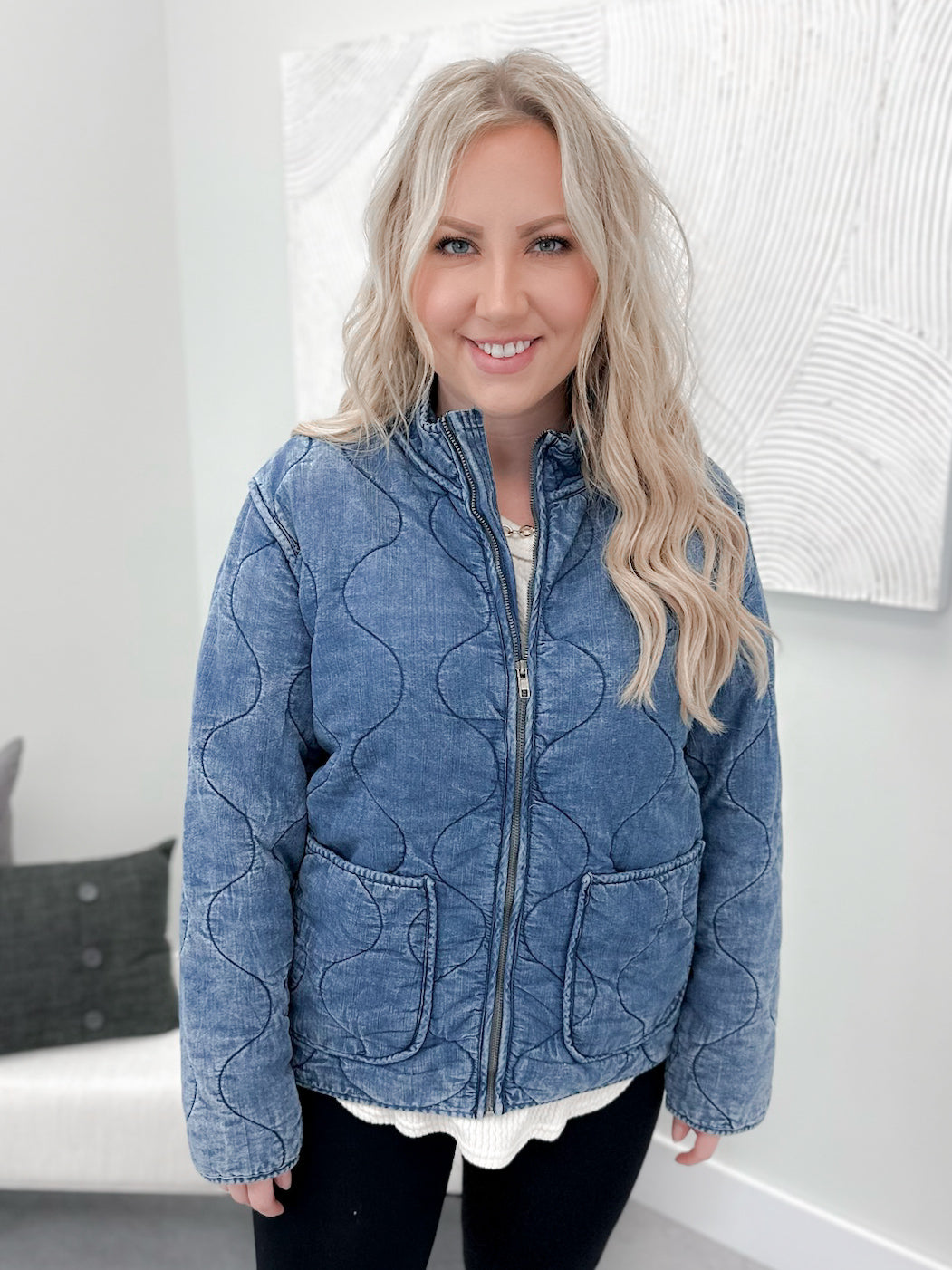 Vivian Quilted Jacket in Acid Denim