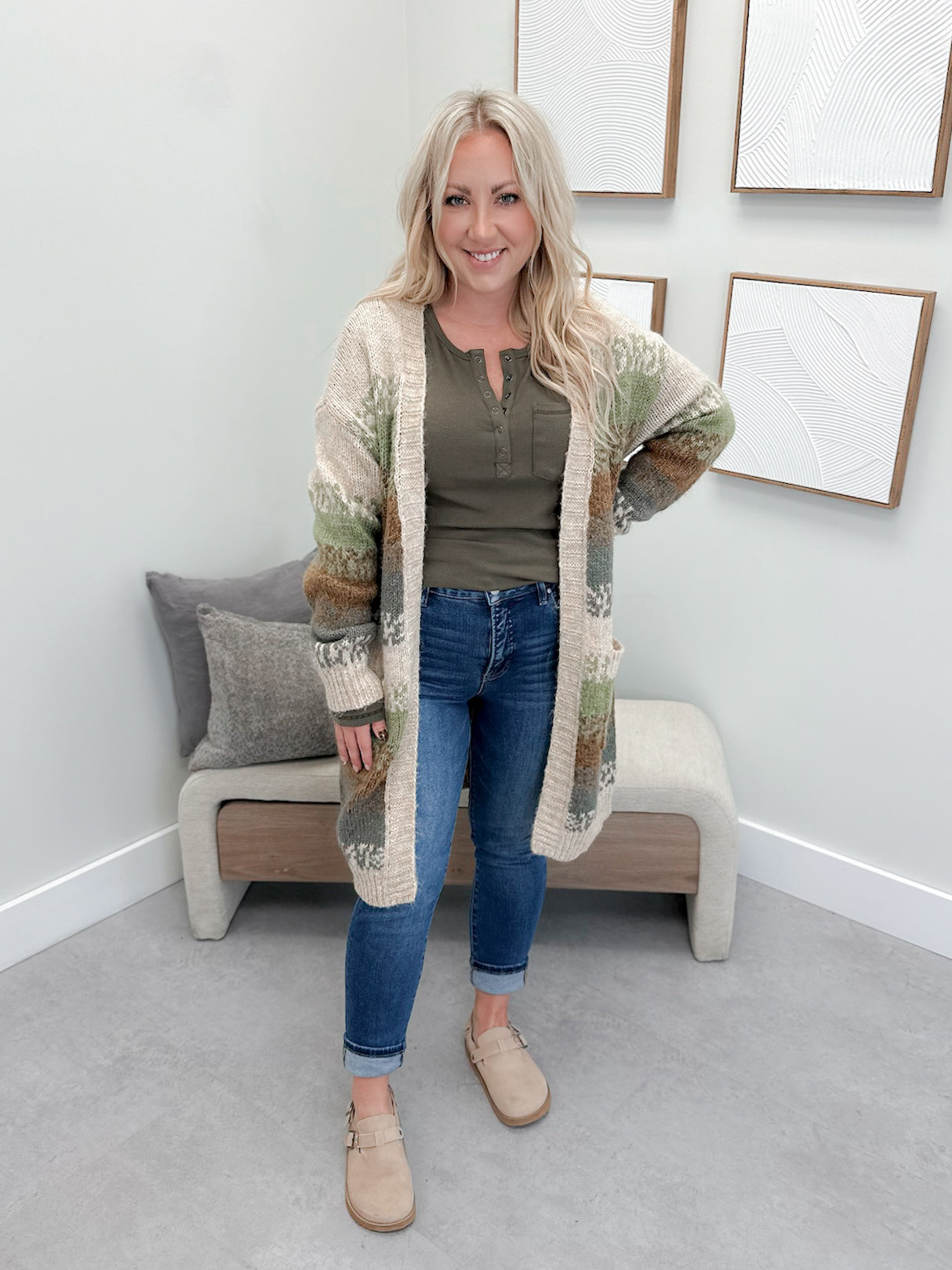 Newport Cardigan in Earthy Olive