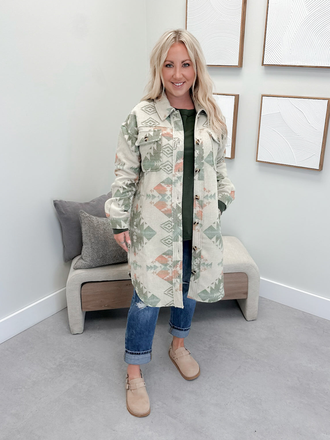 Sedona Long Shacket in Almond