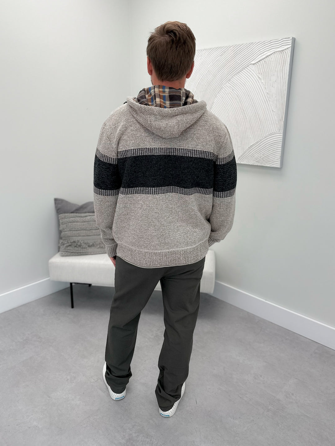 Mens Bear Sweater Hoodie in Beige