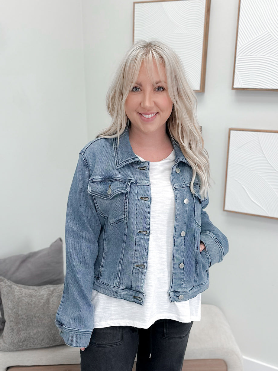 Cicly Trucker Jacket in Medium Blue by Judy Blue