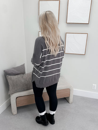 Jeanette Striped Sweater in Grey