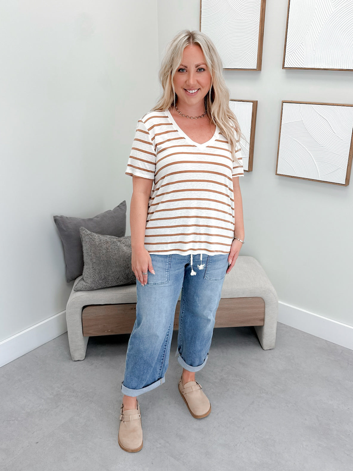 Alanis Striped Tee in Toffee
