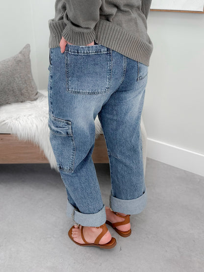 Tie Belt Baggy Cargo Jeans by Kancan