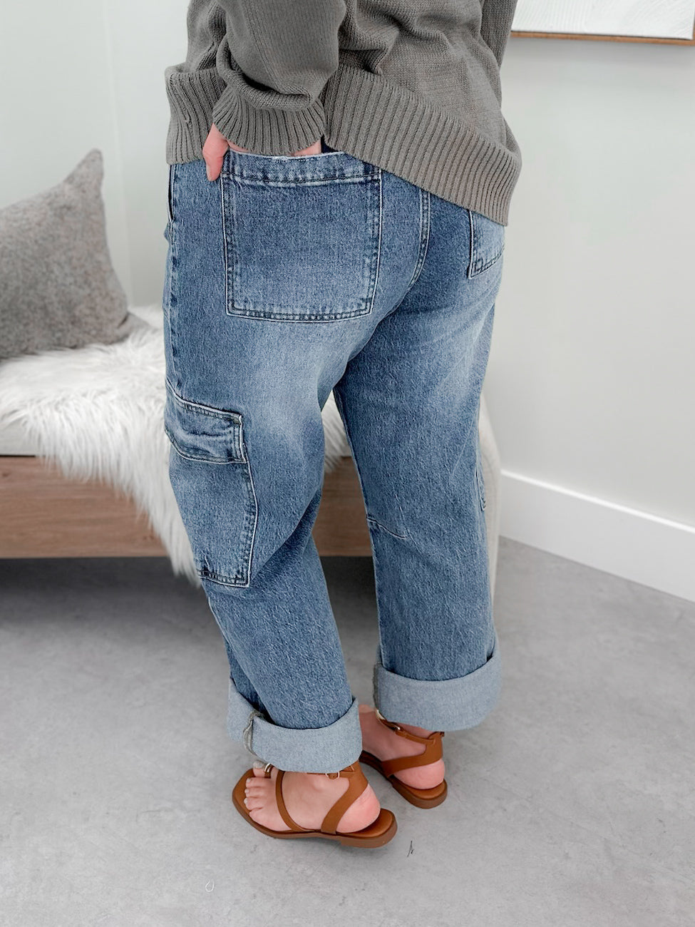 Tie Belt Baggy Cargo Jeans by Kancan