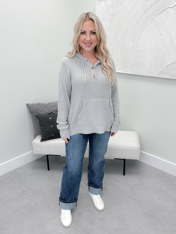 Ola Hooded Waffle Sweater in Grey