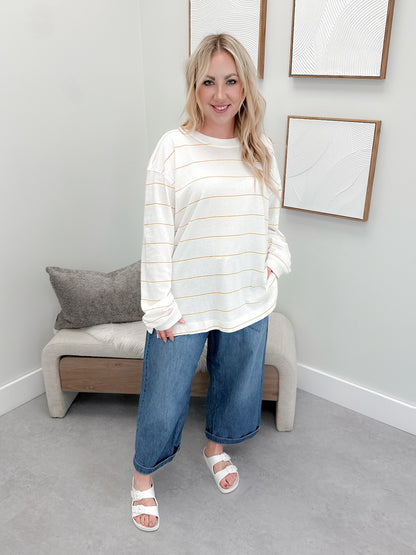 Printed Hustle Layer in Awning Stripe Ivory by Free People