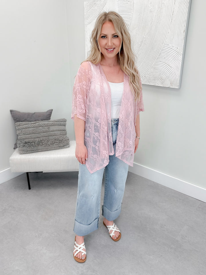 London Lace Kimono Cardi in Mauve