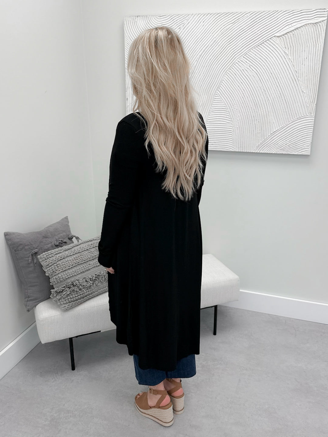 Georgina Long Ribbed Cardi in Black