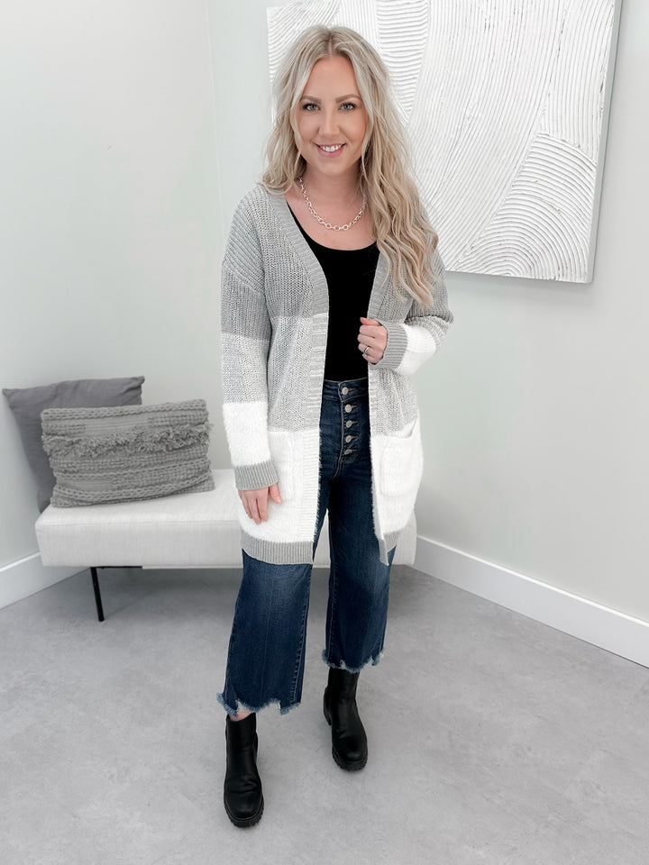 Erin Color Blocked Cardi in Grey