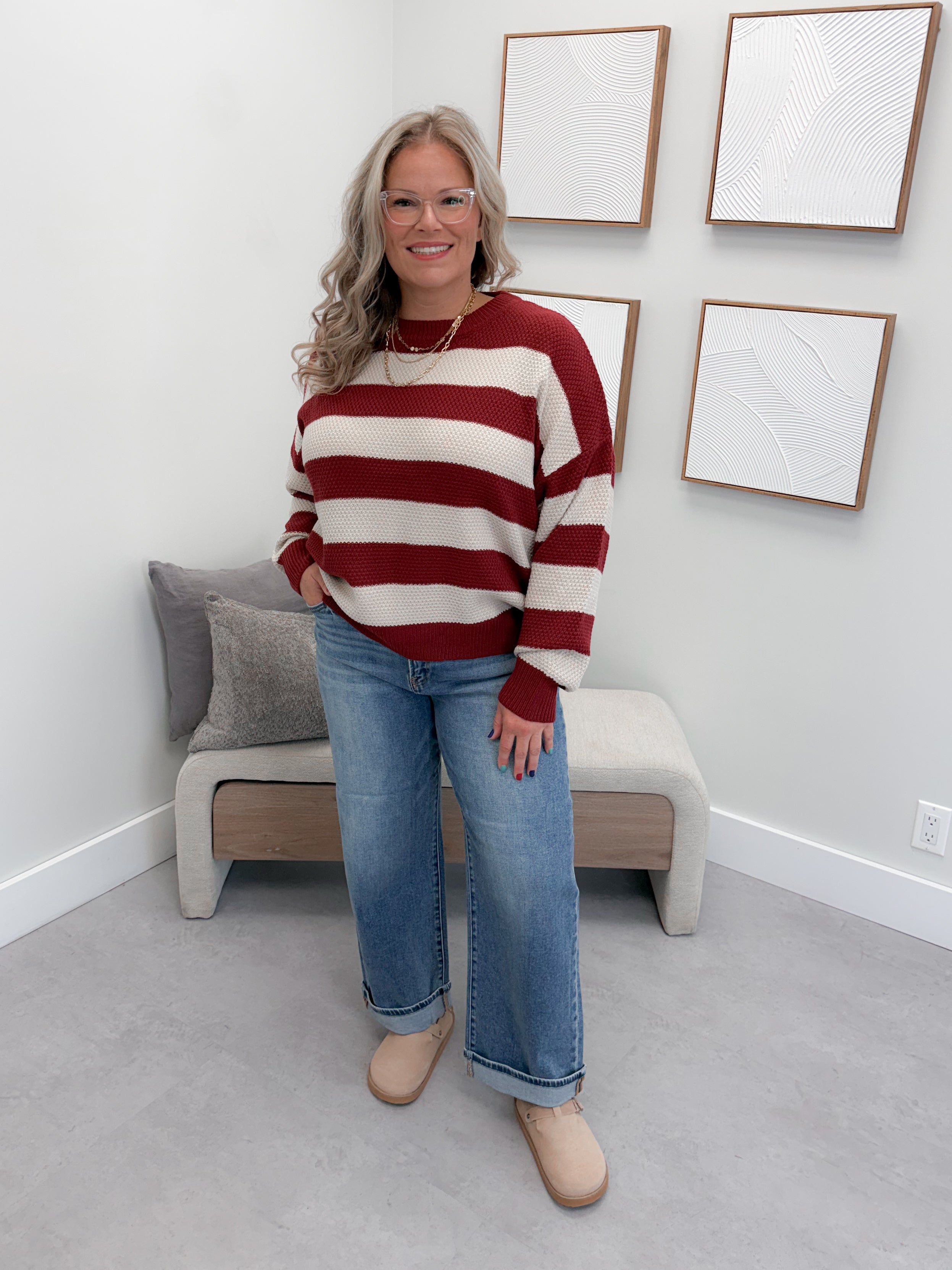 Kira Striped Sweater in Cabernet