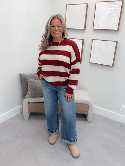 Kira Striped Sweater in Cabernet