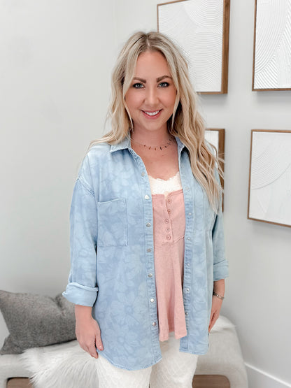 Flora Shacket in Light Wash by Risen