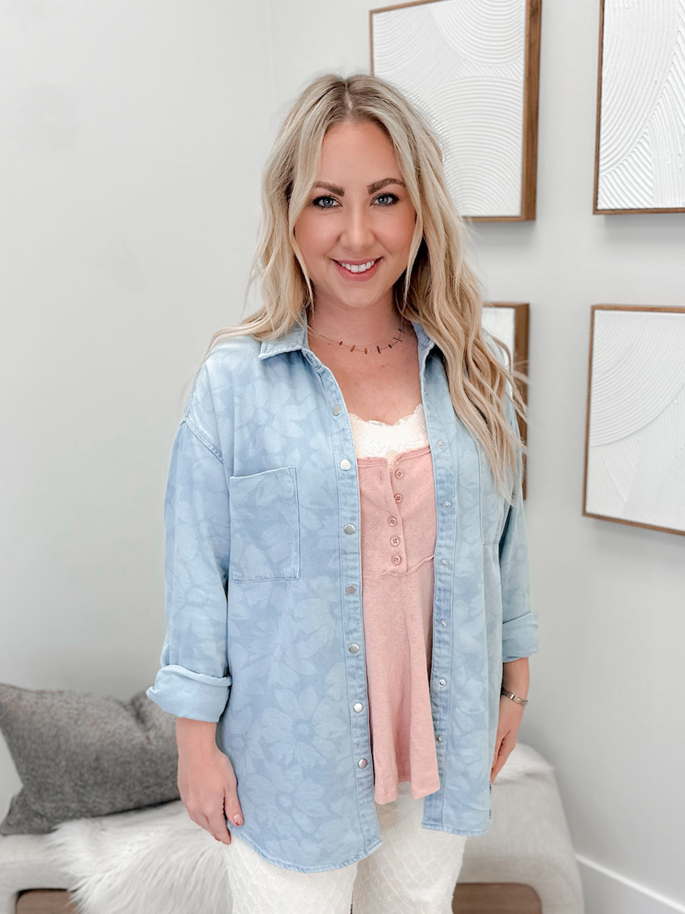 Flora Shacket in Light Wash by Risen